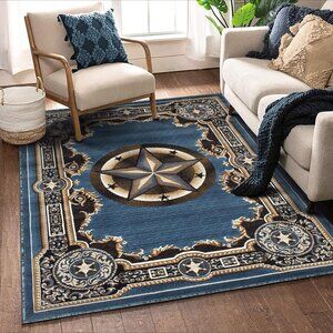 Allstar 5x7 Bordered Texas Star Area Rug in Light Blue